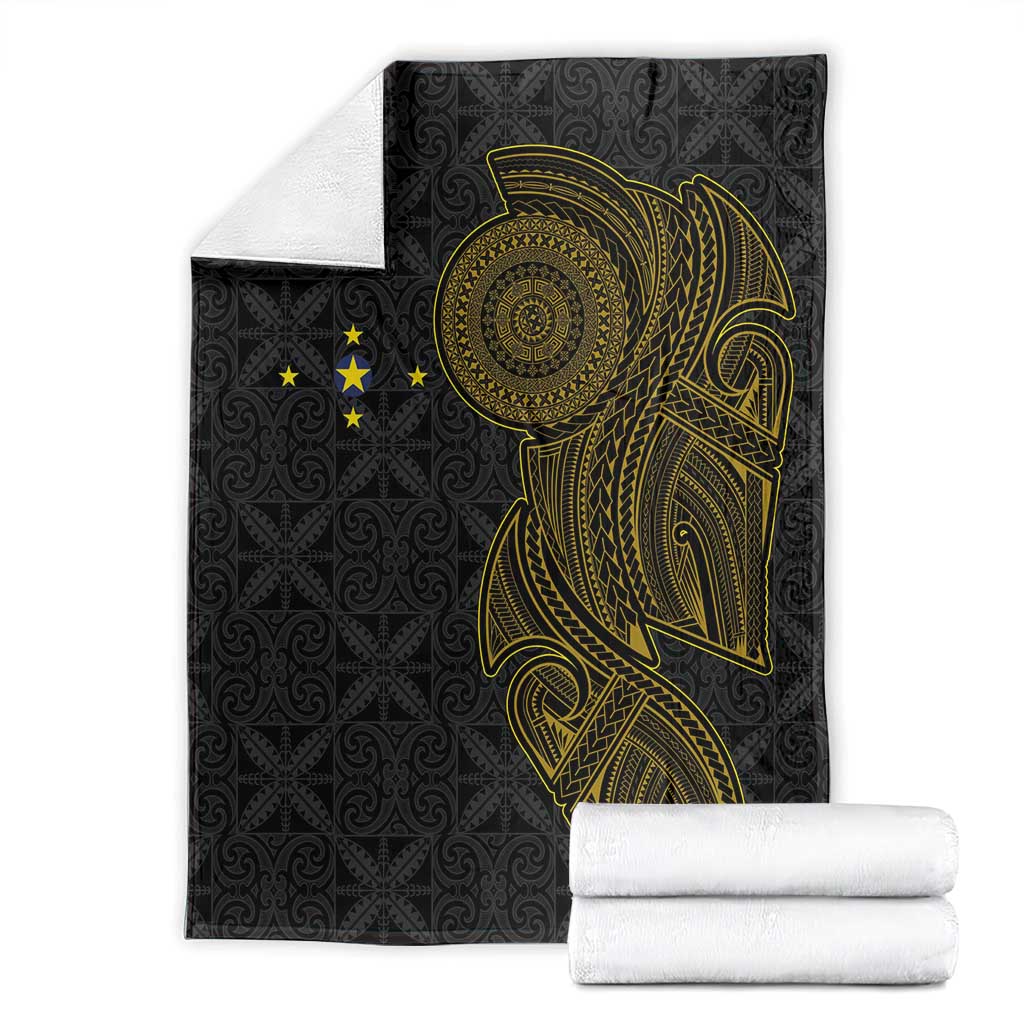 Niue Polynesian Hiapo Tattoo Art Blanket Half Style Black Gold Color - Polynesian Pride