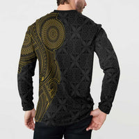 Niue Polynesian Hiapo Tattoo Art Button Sweatshirt Half Style Black Gold Color LT03 - Polynesian Pride