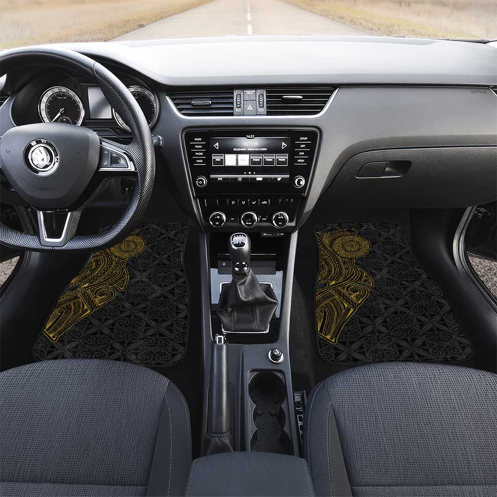 Niue Polynesian Hiapo Tattoo Art Car Mats Half Style Black Gold Color - Polynesian Pride