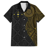 Niue Polynesian Hiapo Tattoo Art Family Matching Off The Shoulder Long Sleeve Dress and Hawaiian Shirt Half Style Black Gold Color LT03 Dad's Shirt - Short Sleeve Black - Polynesian Pride