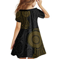 Niue Polynesian Hiapo Tattoo Art Family Matching Summer Maxi Dress and Hawaiian Shirt Half Style Black Gold Color LT03 - Polynesian Pride
