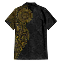 Niue Polynesian Hiapo Tattoo Art Family Matching Summer Maxi Dress and Hawaiian Shirt Half Style Black Gold Color LT03 - Polynesian Pride