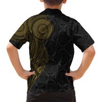 Niue Polynesian Hiapo Tattoo Art Family Matching Tank Maxi Dress and Hawaiian Shirt Half Style Black Gold Color LT03 - Polynesian Pride