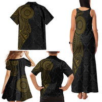 Niue Polynesian Hiapo Tattoo Art Family Matching Tank Maxi Dress and Hawaiian Shirt Half Style Black Gold Color LT03 - Polynesian Pride