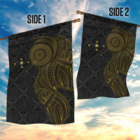 Niue Polynesian Hiapo Tattoo Art Garden Flag Half Style Black Gold Color - Polynesian Pride