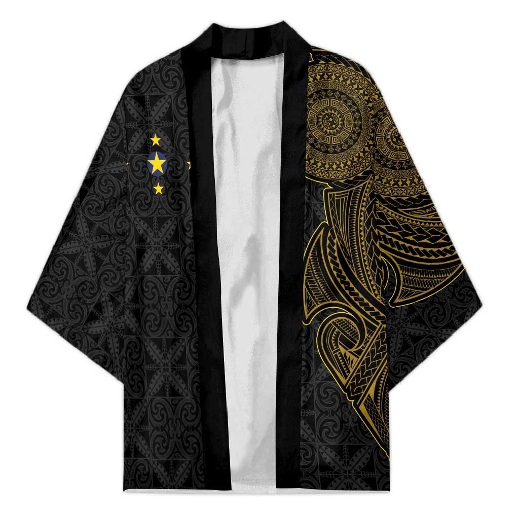 Niue Polynesian Hiapo Tattoo Art Kimono Half Style Black Gold Color - Polynesian Pride