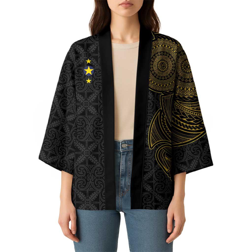 Niue Polynesian Hiapo Tattoo Art Kimono Half Style Black Gold Color - Polynesian Pride