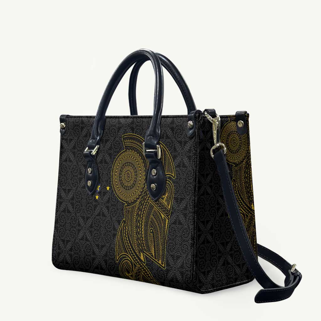 Niue Polynesian Hiapo Tattoo Art Leather Bag Half Style Black Gold Color LT03 Black - Polynesian Pride