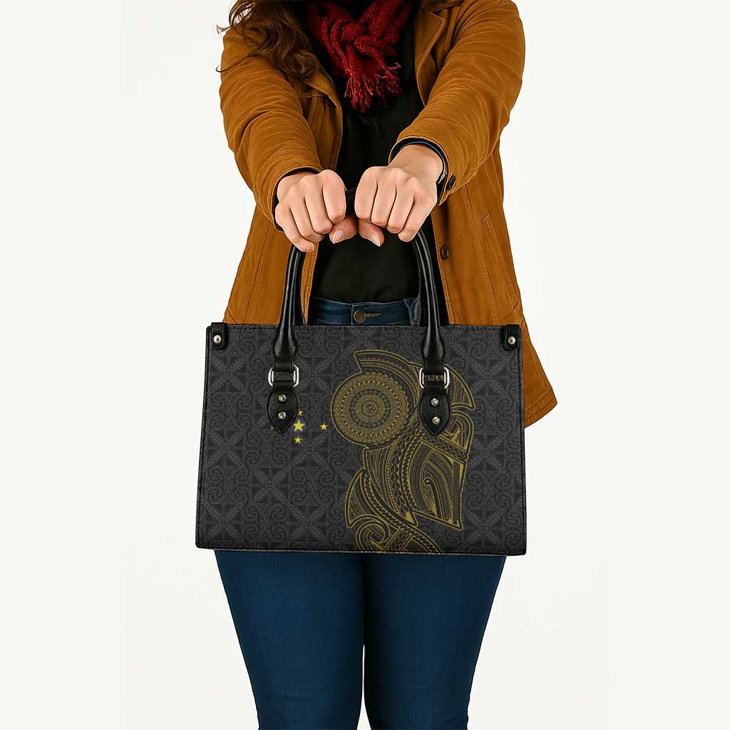 Niue Polynesian Hiapo Tattoo Art Leather Bag Half Style Black Gold Color LT03 - Polynesian Pride