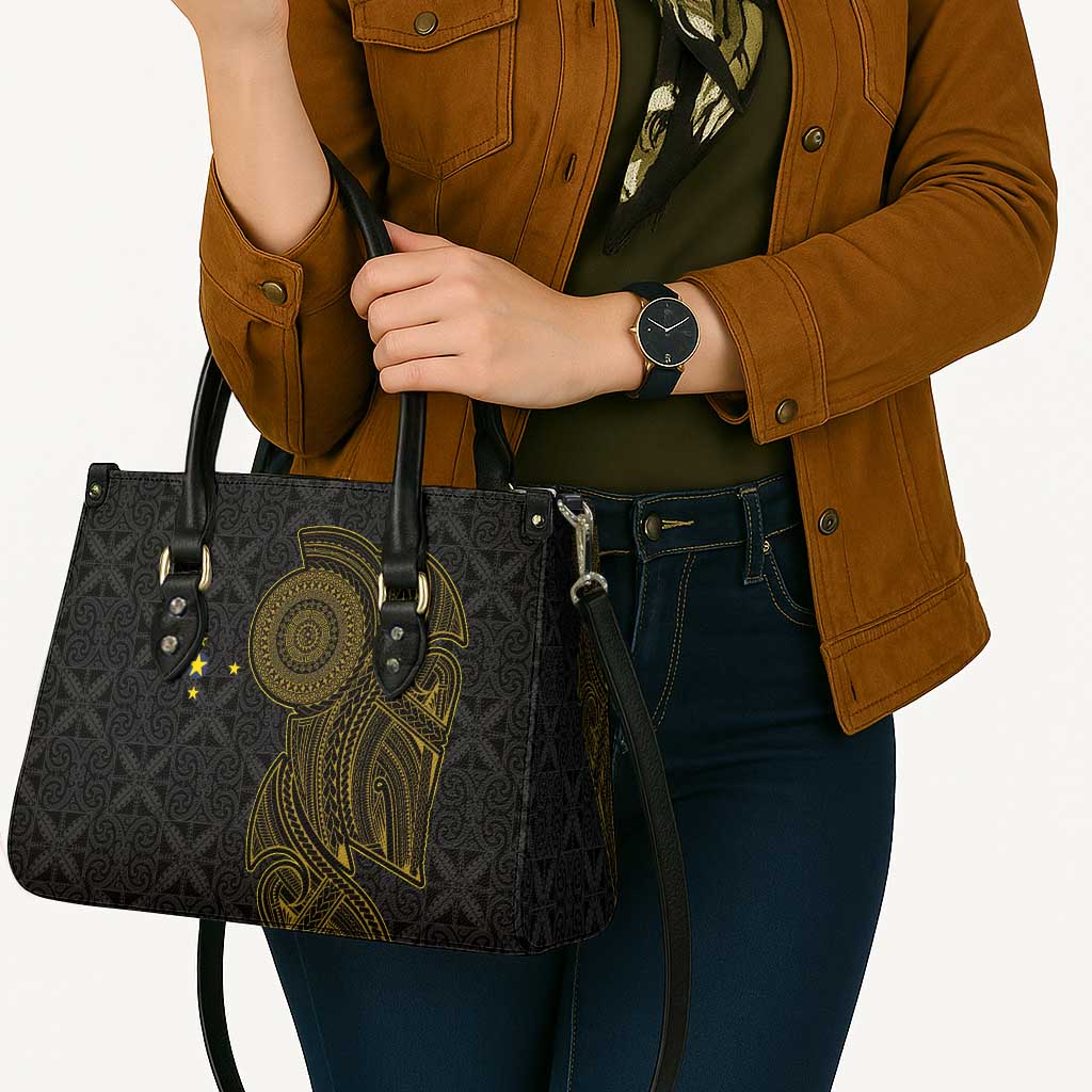 Niue Polynesian Hiapo Tattoo Art Leather Bag Half Style Black Gold Color LT03 - Polynesian Pride