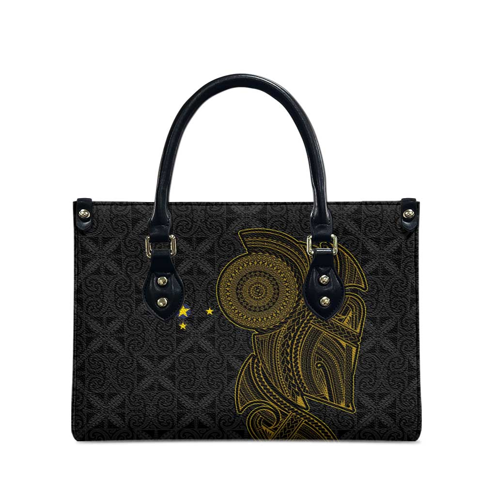 Niue Polynesian Hiapo Tattoo Art Leather Bag Half Style Black Gold Color LT03 - Polynesian Pride