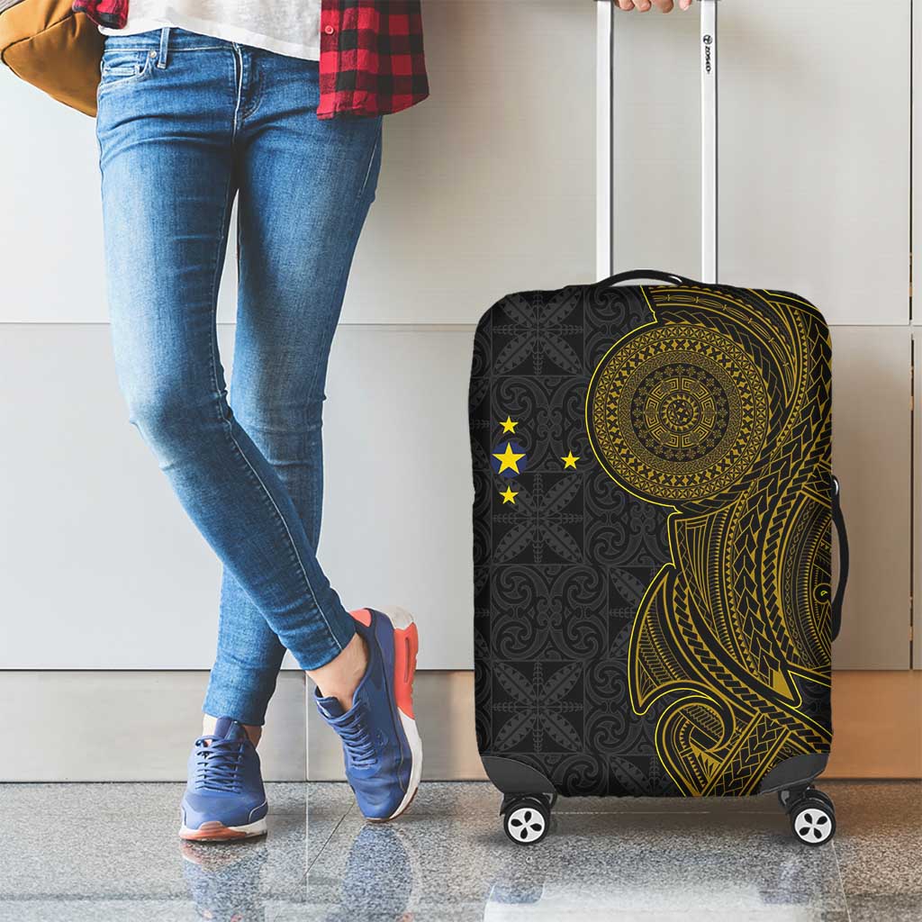 Niue Polynesian Hiapo Tattoo Art Luggage Cover Half Style Black Gold Color - Polynesian Pride