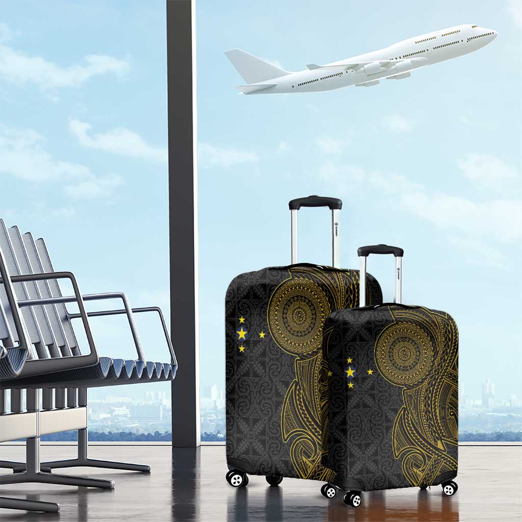 Niue Polynesian Hiapo Tattoo Art Luggage Cover Half Style Black Gold Color - Polynesian Pride