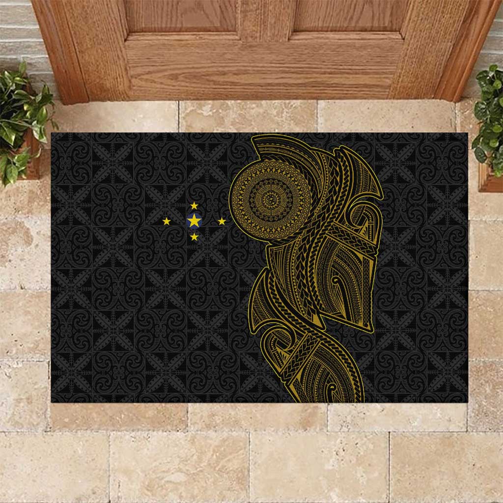 Niue Polynesian Hiapo Tattoo Art Rubber Doormat Half Style Black Gold Color - Polynesian Pride