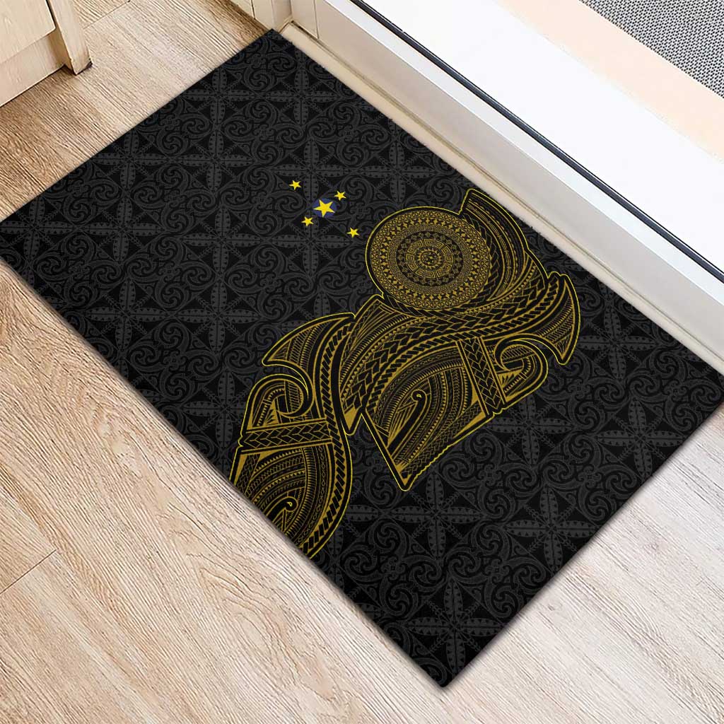 Niue Polynesian Hiapo Tattoo Art Rubber Doormat Half Style Black Gold Color LT03 - Polynesian Pride
