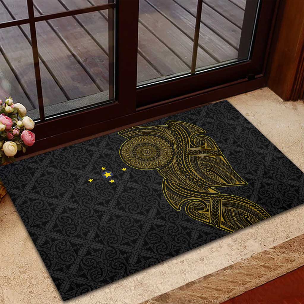 Niue Polynesian Hiapo Tattoo Art Rubber Doormat Half Style Black Gold Color LT03 - Polynesian Pride