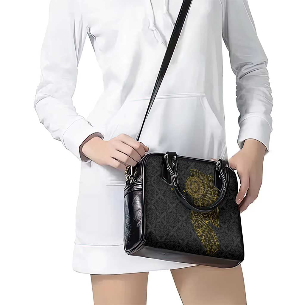 Niue Polynesian Hiapo Tattoo Art Shoulder Handbag Half Style Black Gold Color - Polynesian Pride