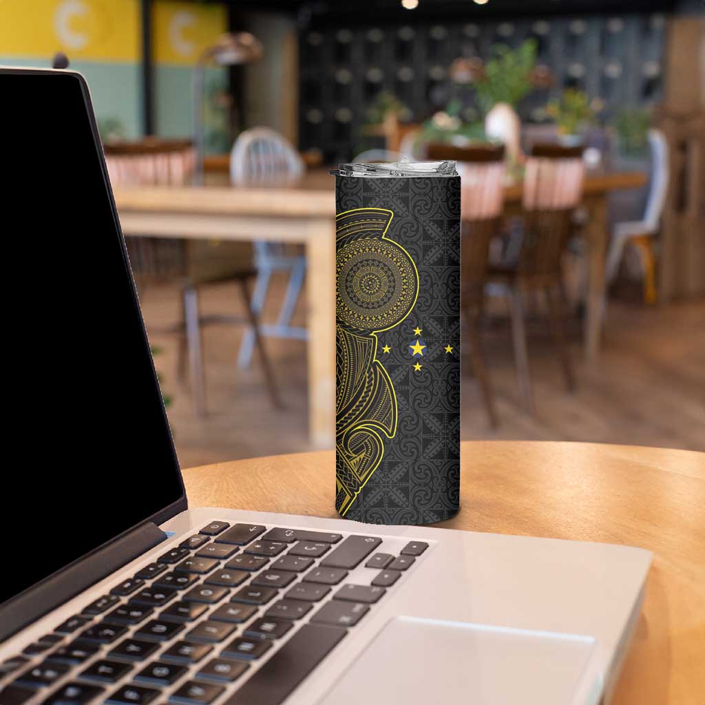 Niue Polynesian Hiapo Tattoo Art Skinny Tumbler Half Style Black Gold Color - Polynesian Pride