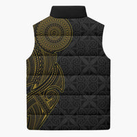 Niue Polynesian Hiapo Tattoo Art Sleeveless Puffer Jacket Half Style Black Gold Color LT03 - Polynesian Pride
