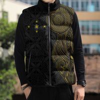 Niue Polynesian Hiapo Tattoo Art Sleeveless Puffer Jacket Half Style Black Gold Color LT03 - Polynesian Pride