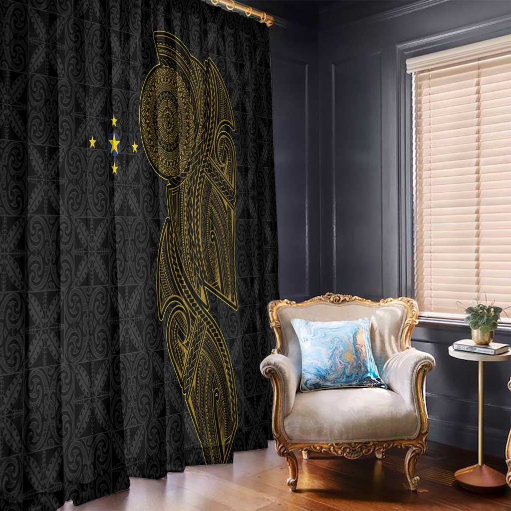 Niue Polynesian Hiapo Tattoo Art Window Curtain Half Style Black Gold Color - Polynesian Pride