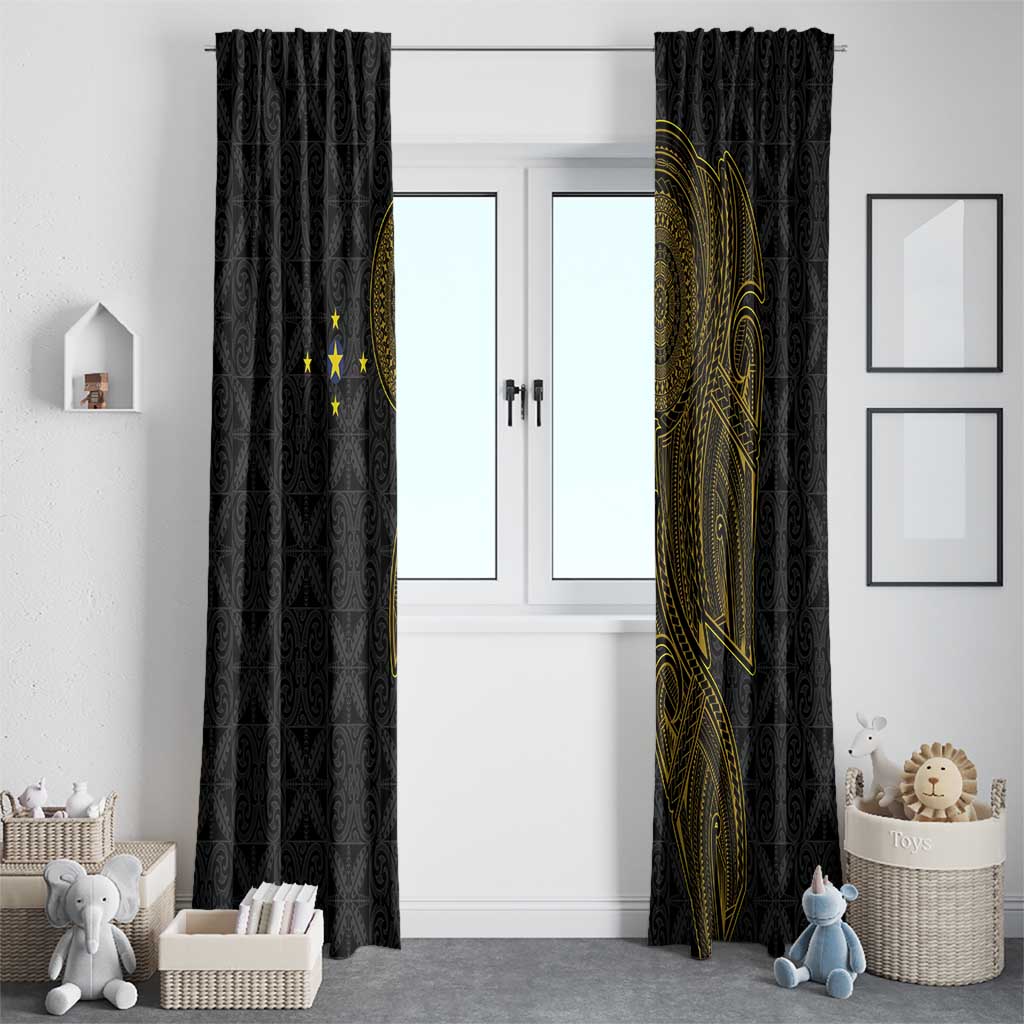 Niue Polynesian Hiapo Tattoo Art Window Curtain Half Style Black Gold Color - Polynesian Pride
