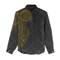 Niue Polynesian Hiapo Tattoo Art Women Casual Shirt Half Style Black Gold Color - Polynesian Pride