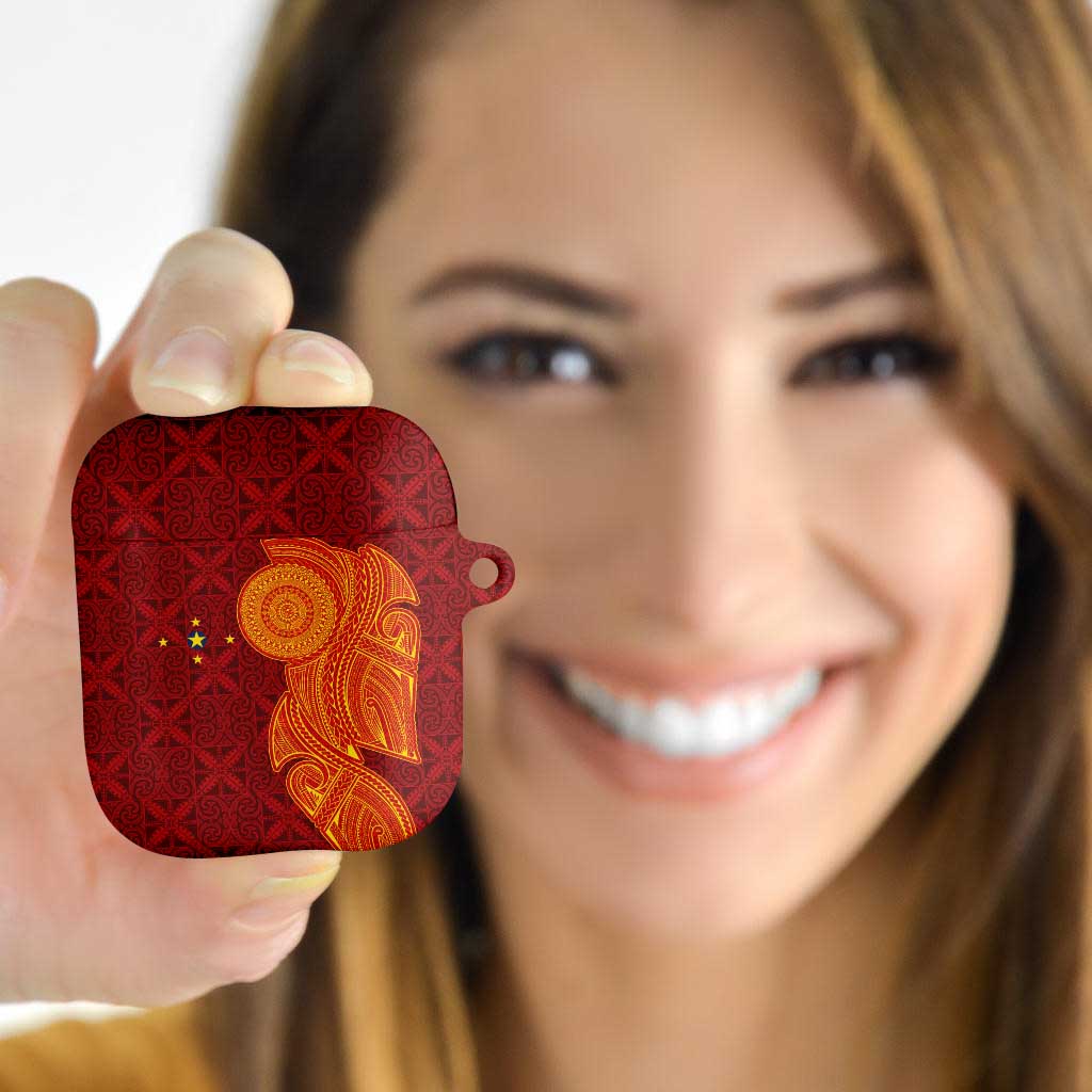 Niue Polynesian Hiapo Tattoo Art AirPods Case Half Style Red Yellow Color - Polynesian Pride