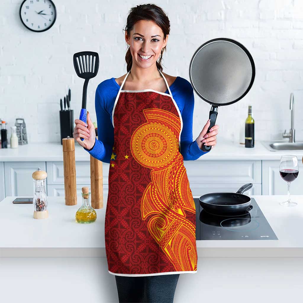 Niue Polynesian Hiapo Tattoo Art Apron Half Style Red Yellow Color - Polynesian Pride