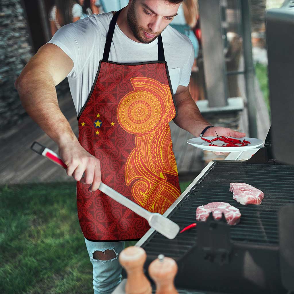 Niue Polynesian Hiapo Tattoo Art Apron Half Style Red Yellow Color - Polynesian Pride