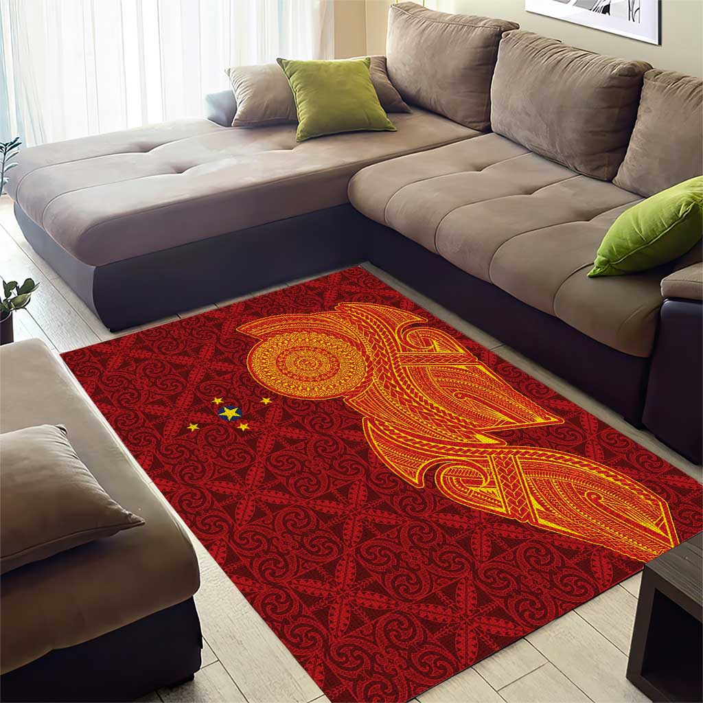 Niue Polynesian Hiapo Tattoo Art Area Rug Half Style Red Yellow Color - Polynesian Pride