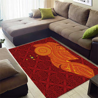 Niue Polynesian Hiapo Tattoo Art Area Rug Half Style Red Yellow Color - Polynesian Pride