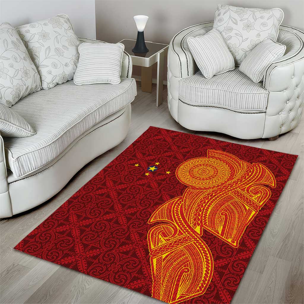 Niue Polynesian Hiapo Tattoo Art Area Rug Half Style Red Yellow Color - Polynesian Pride