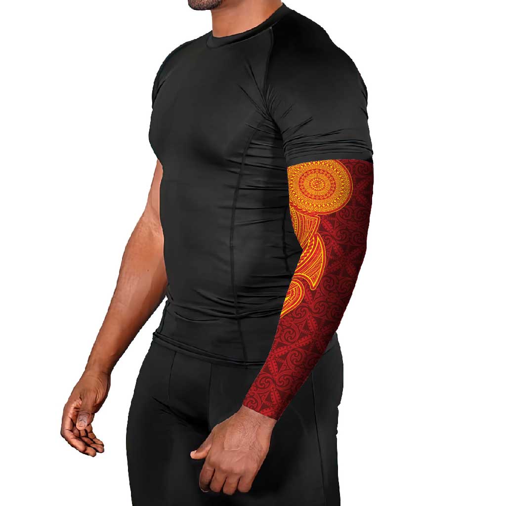 Niue Polynesian Hiapo Tattoo Art Arm Sleeves Half Style Red Yellow Color - Polynesian Pride