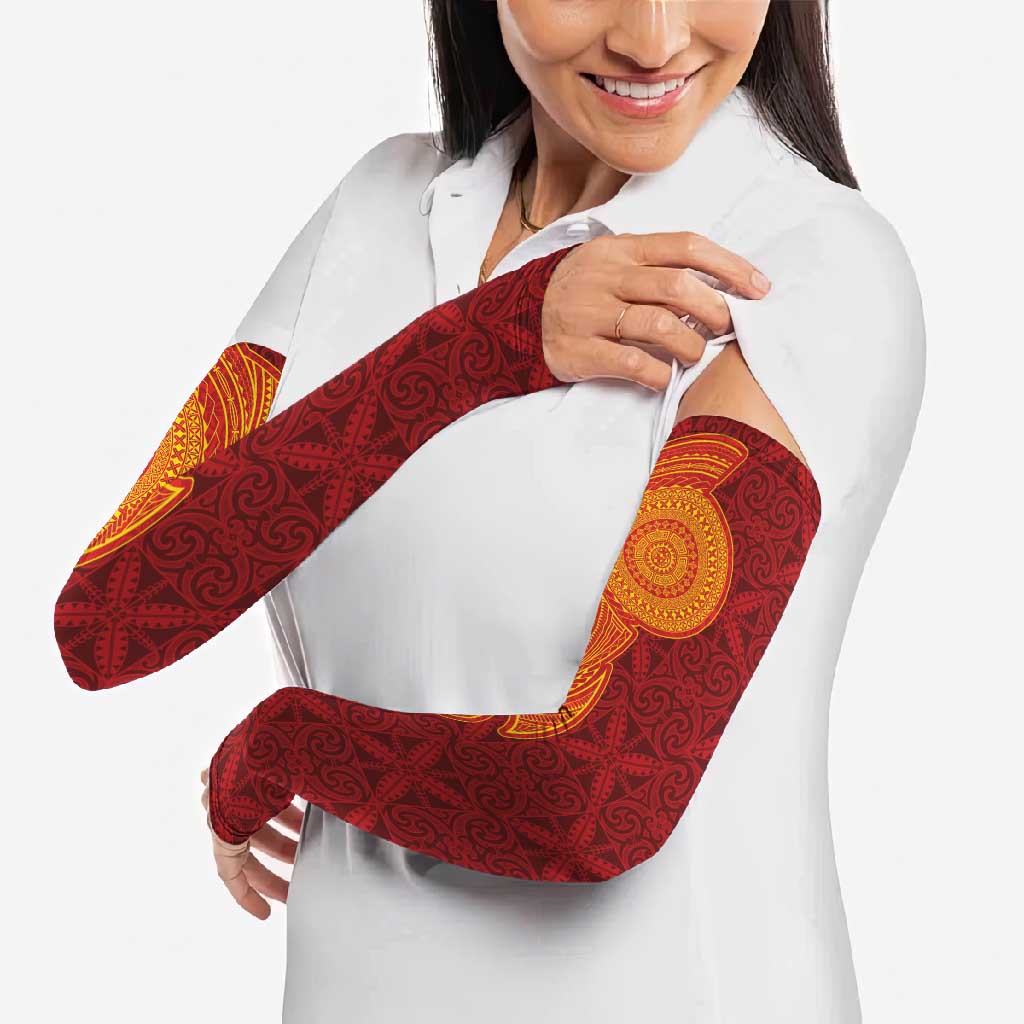Niue Polynesian Hiapo Tattoo Art Arm Sleeves Half Style Red Yellow Color - Polynesian Pride