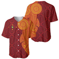 Niue Polynesian Hiapo Tattoo Art Baseball Jersey Half Style Red Yellow Color LT03 - Polynesian Pride