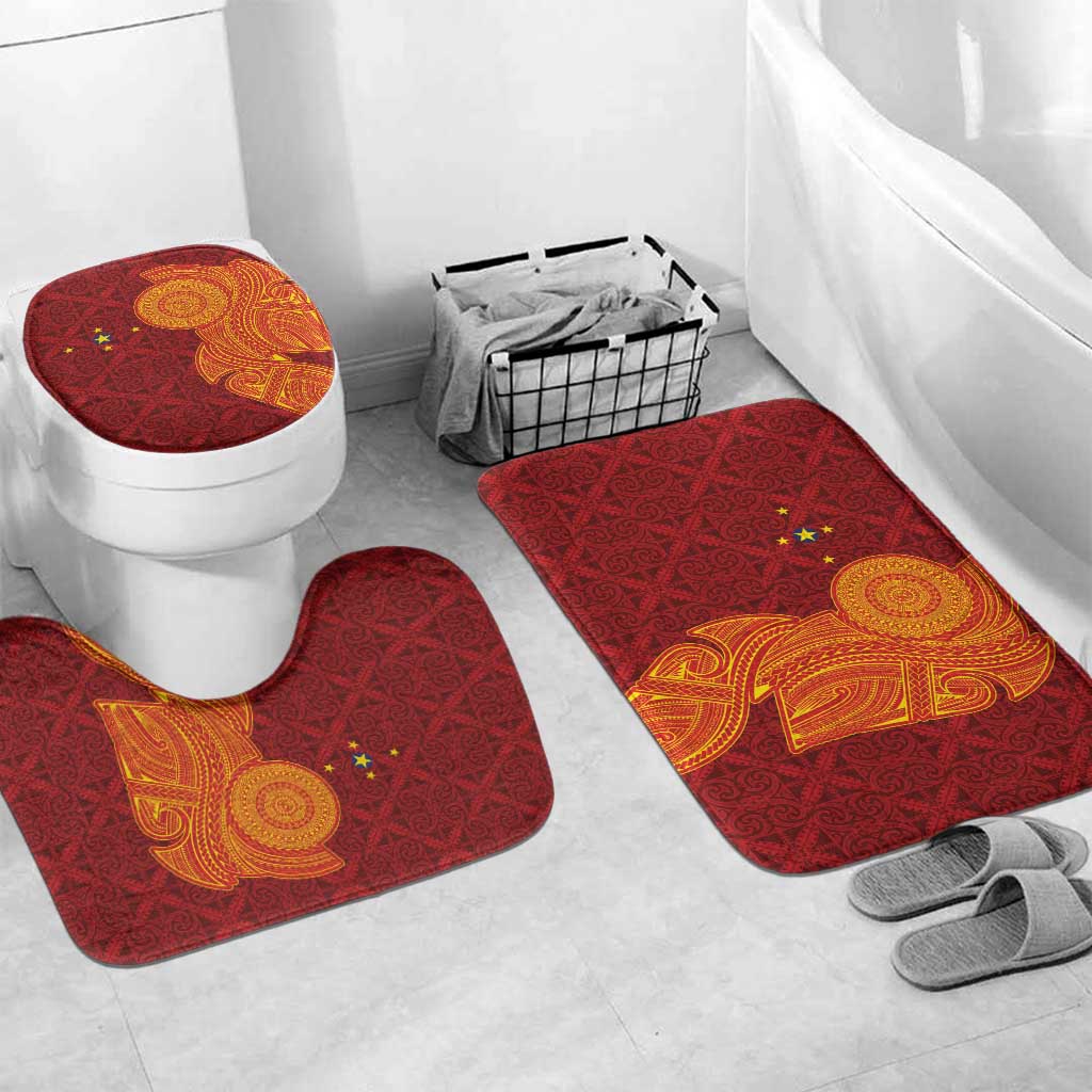 Niue Polynesian Hiapo Tattoo Art Bathroom Set Half Style Red Yellow Color - Polynesian Pride