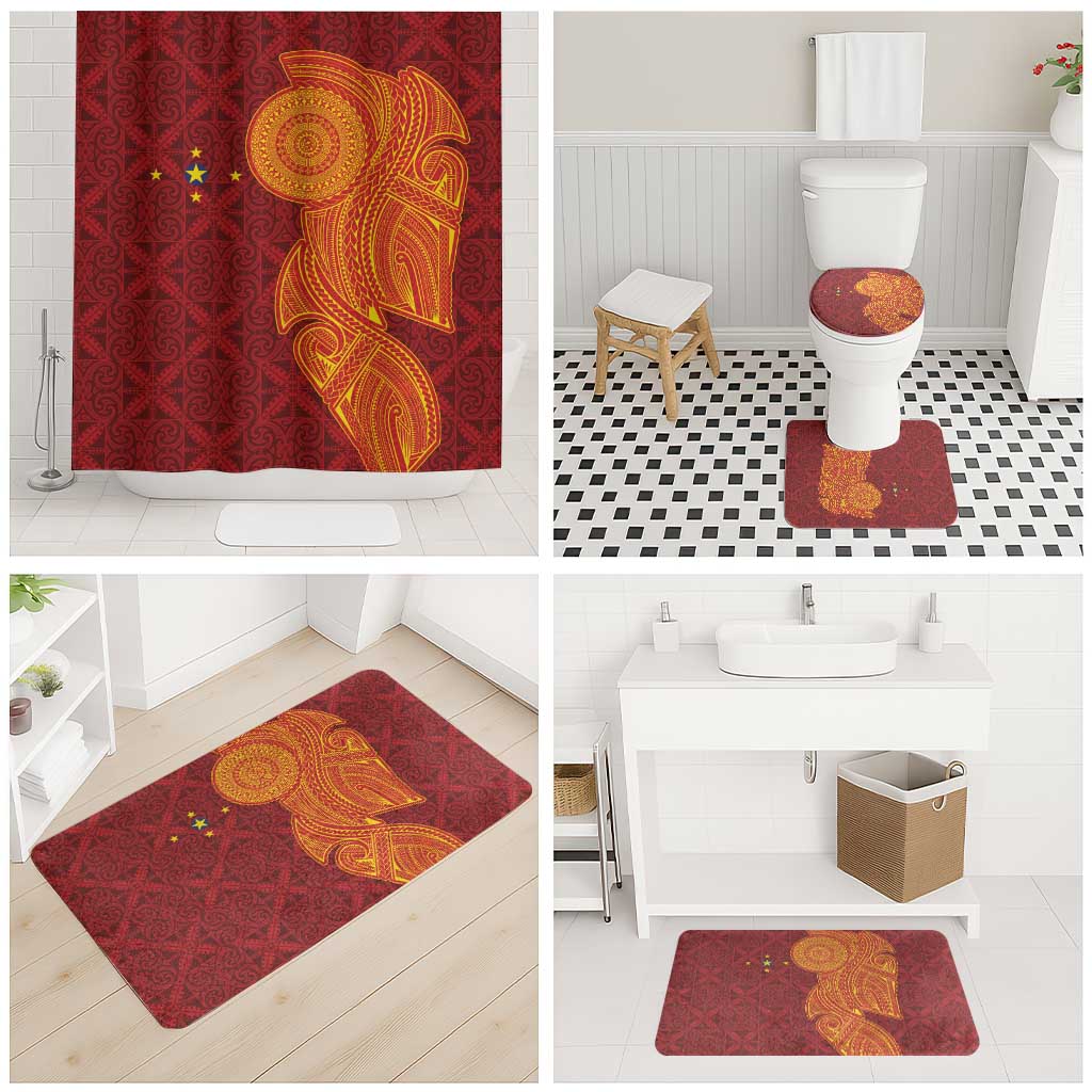 Niue Polynesian Hiapo Tattoo Art Bathroom Set Half Style Red Yellow Color - Polynesian Pride