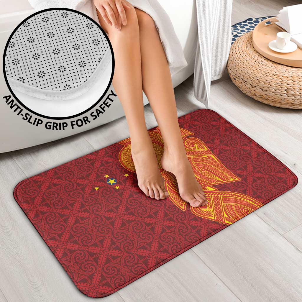 Niue Polynesian Hiapo Tattoo Art Bathroom Set Half Style Red Yellow Color - Polynesian Pride