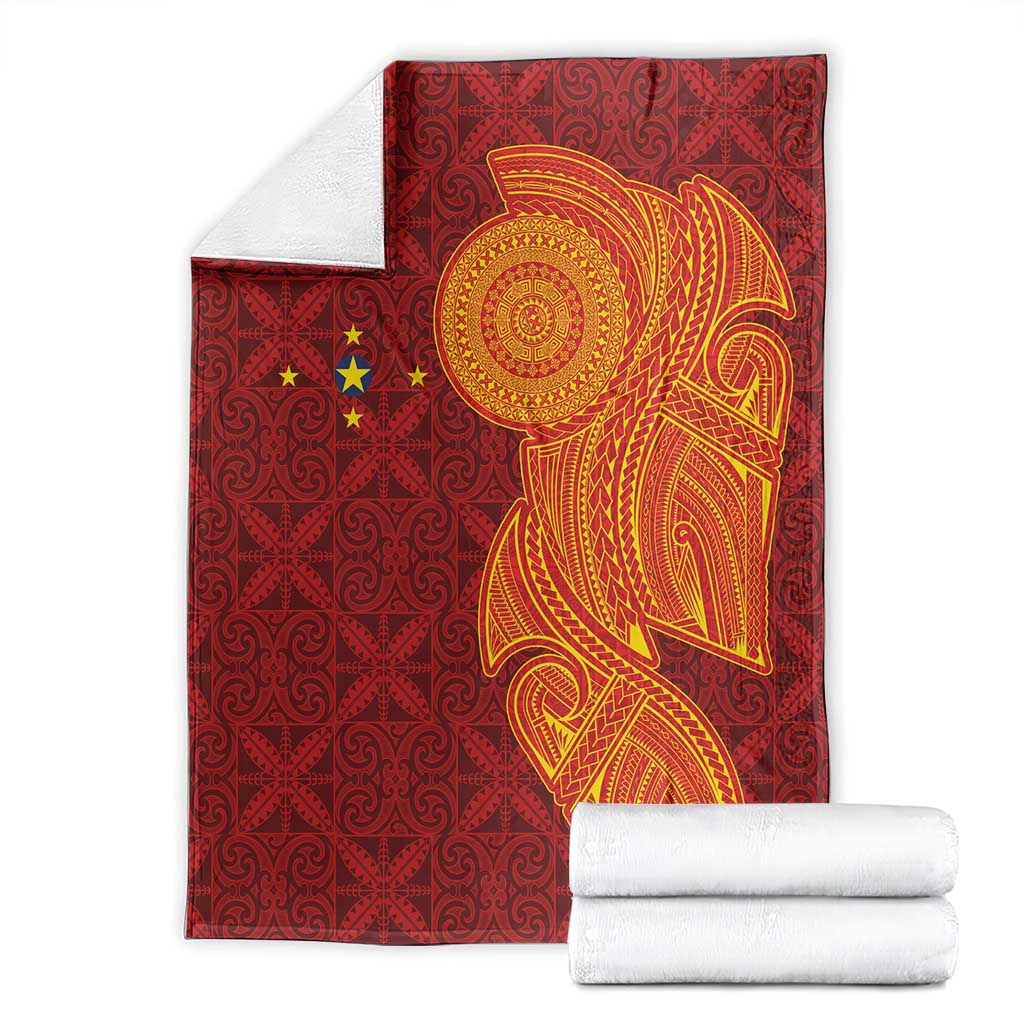Niue Polynesian Hiapo Tattoo Art Blanket Half Style Red Yellow Color - Polynesian Pride