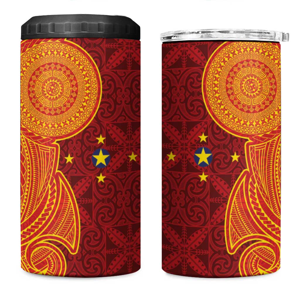 Niue Polynesian Hiapo Tattoo Art 4 in 1 Can Cooler Tumbler Half Style Red Yellow Color - Polynesian Pride