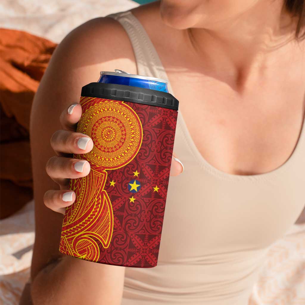 Niue Polynesian Hiapo Tattoo Art 4 in 1 Can Cooler Tumbler Half Style Red Yellow Color - Polynesian Pride