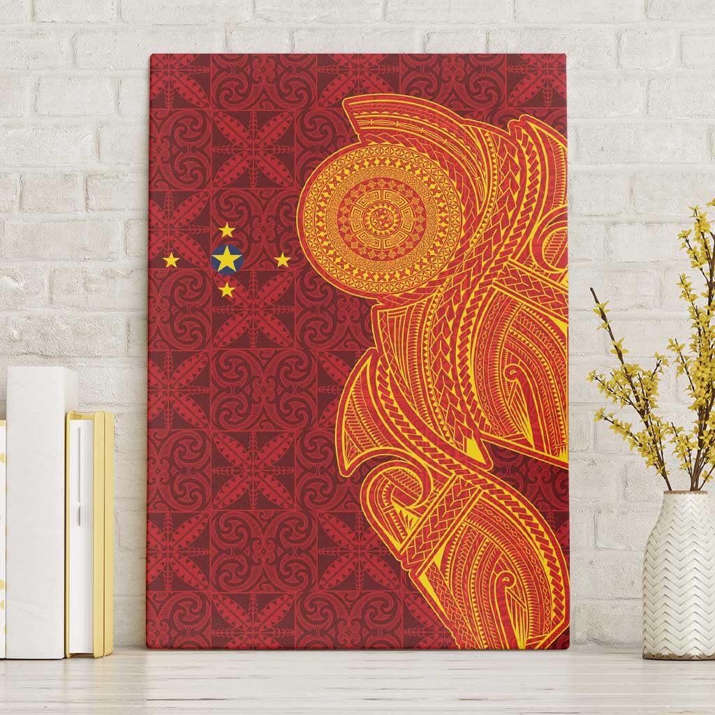 Niue Polynesian Hiapo Tattoo Art Canvas Wall Art Half Style Red Yellow Color - Polynesian Pride