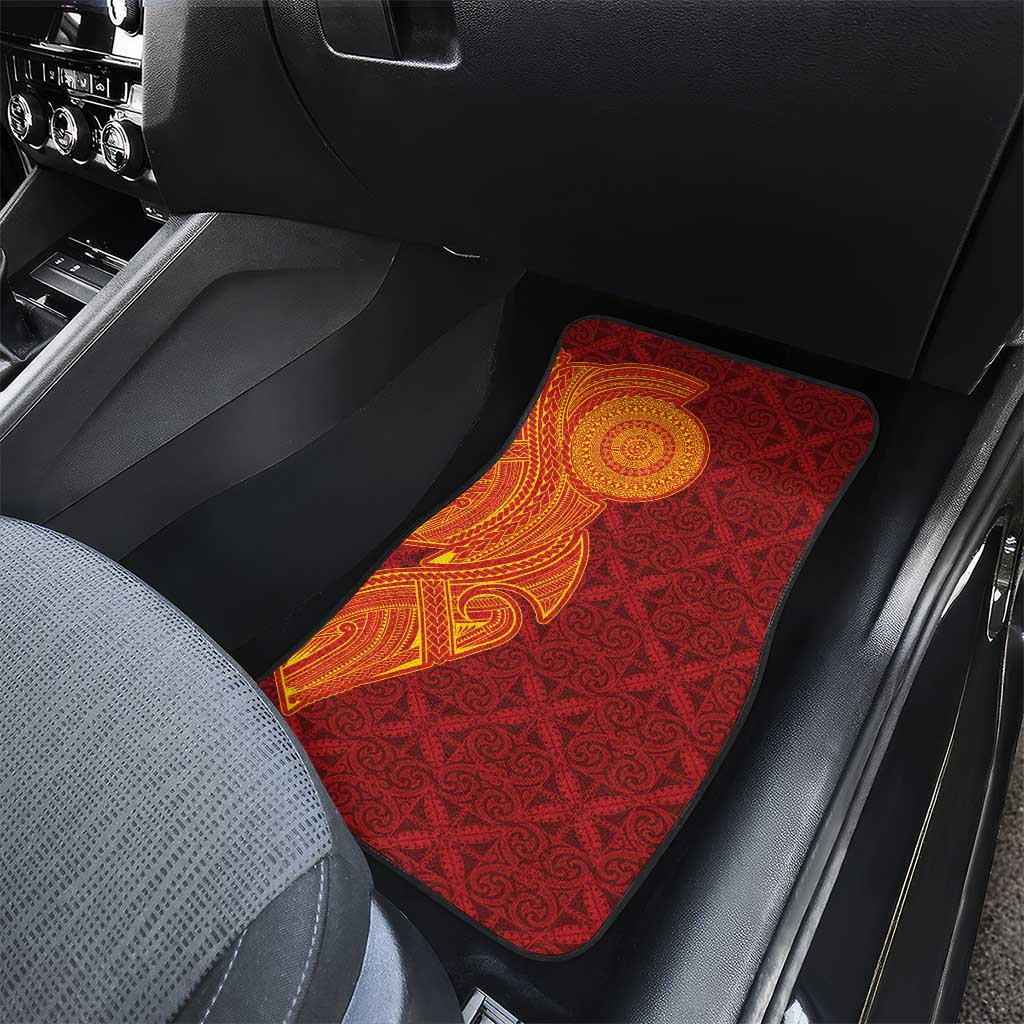 Niue Polynesian Hiapo Tattoo Art Car Mats Half Style Red Yellow Color - Polynesian Pride