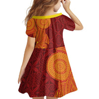 Niue Polynesian Hiapo Tattoo Art Family Matching Long Sleeve Bodycon Dress and Hawaiian Shirt Half Style Red Yellow Color LT03 - Polynesian Pride