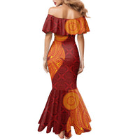 Niue Polynesian Hiapo Tattoo Art Family Matching Mermaid Dress and Hawaiian Shirt Half Style Red Yellow Color LT03 - Polynesian Pride