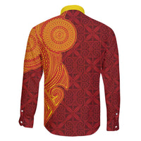 Niue Polynesian Hiapo Tattoo Art Family Matching Puletasi and Hawaiian Shirt Half Style Red Yellow Color LT03 - Polynesian Pride