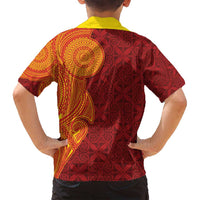 Niue Polynesian Hiapo Tattoo Art Family Matching Summer Maxi Dress and Hawaiian Shirt Half Style Red Yellow Color LT03 - Polynesian Pride
