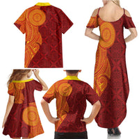 Niue Polynesian Hiapo Tattoo Art Family Matching Summer Maxi Dress and Hawaiian Shirt Half Style Red Yellow Color LT03 - Polynesian Pride