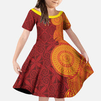Niue Polynesian Hiapo Tattoo Art Family Matching Tank Maxi Dress and Hawaiian Shirt Half Style Red Yellow Color LT03 Daughter's Dress Red - Polynesian Pride